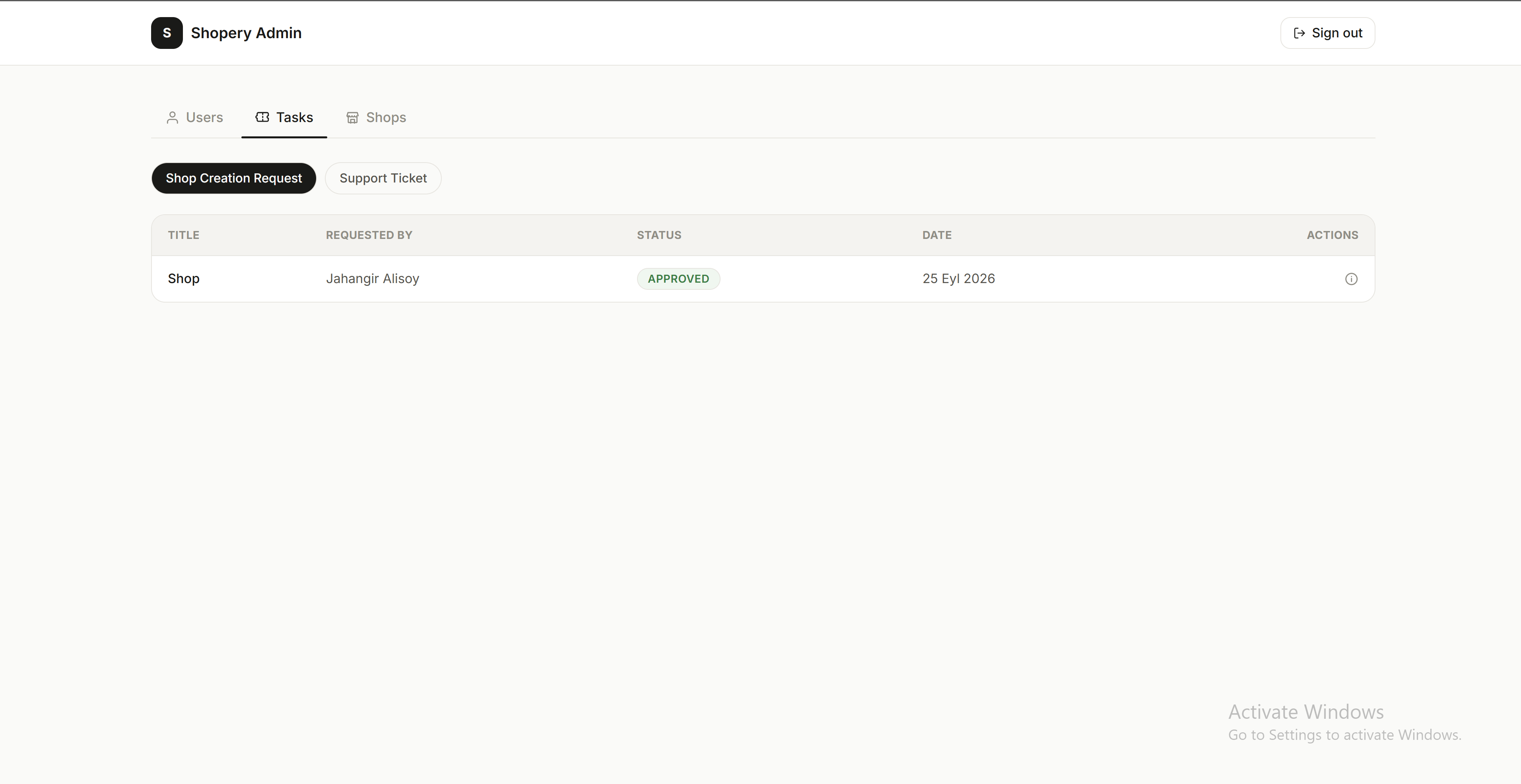 Shopery — admin dashboard