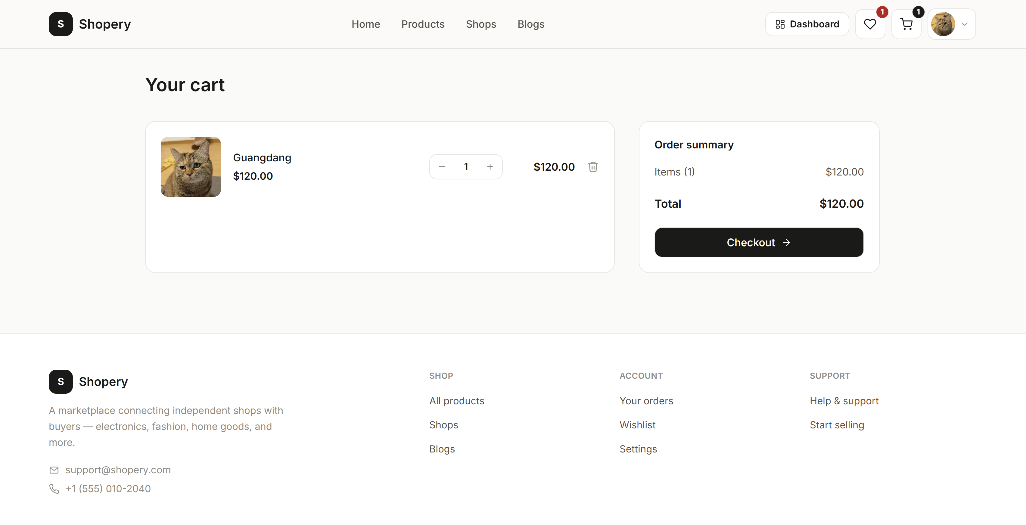 Shopery — user cart